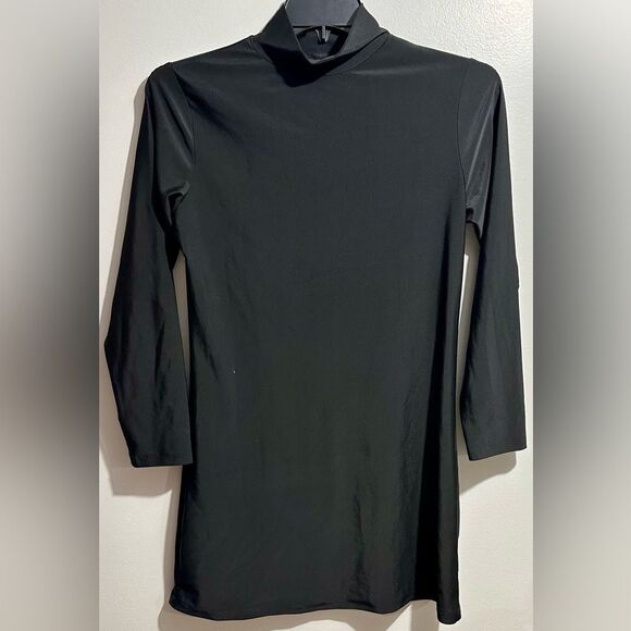 Mock Turtleneck Dress. 3/4 Length Sleeve Mini Black (688) - Picture 1 of 2